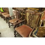 SET OF TEN REPRODUCTION LARGE DINING CHAIRS, PIERCED SPLAT BACKS, PADDED DROP IN SEATS IN RED VELVET