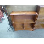 SMALL GEORGIAN STYLE MAHOGANY OPEN BOOKCASE AND A WROUGHT METAL TALL TRIPOD PLANT STAND (2)