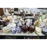 MIXED LOT OF CHINA WARES, CARLTON WARE 'COTTAGE ROSE' AND A LARGE BROWN GLASS DISH ETC....