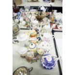 NINE CERAMIC TEA AND COFFEE POTS INCLUDING TWO SHELLEY EXAMPLES, AND ONE WITH MATCHING MILK AND