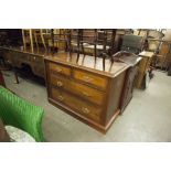 A VICTORIAN MAHOGANY CHEST OF TWO SHORT AND TWO LONG DRAWERS, RAISED ON PLINTH BASE