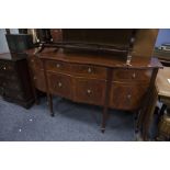 REPRODUCTION FLAME MAHOGANY AND MAHOGANY BREAKFRONT SIDEBOARD, WITH DRAWERS, OVER FOUR CUPBOARDS