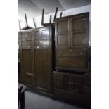 A VICTORIAN OAK THREE PIECE BEDROOM SUITE, COMPRISING; A TALLBOY, A DRESSING TABLE, WITH SHAPED