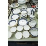 TUSCAN CHINA TEA AND DESSERT SERVICE WITH BLUE AND GILT BORDERS FOR 12 PERSONS, 68 PIECES (SOME A.