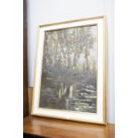A MARIACCHI, OIL PAINTING ON BAORD TREE REFLECTED IN A RIVER SIGNED VERSO 27" X 19"