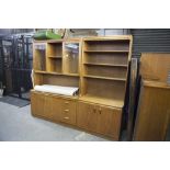 A SUTCLIFFE OF TODMORDEN TEAK 'S FORM' WALL UNIT, WITH DISPLAY SHELVING, THE BASE OF DRAWERS AND