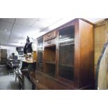 MODERN MAHOGANY STAINED SIDE/DISPLAY LOW CABINET, WITH PAIR OF DRAWERS AND A PAIR OF GLAZED DOORS