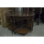 QUARTETTE OF TWO TIER OCCASIONAL TABLE, EACH QUADRANT SHAPED WITH GLASS PROTECTOR TOGETHER FORMING A