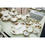 ROYAL ALBERT CHINA TEA SET FOR SIX PERSONS, INCLUDING A TEAPOT, CREAM JUG AND SUGAR BOWL, A SMALL