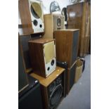 A LARGE QUANTITY OF SPEAKERS, INCLUDING WHARFDALE, MISSION 700 CELESTION, TWO OTHER PAIRS OF LARGE