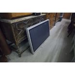 A PANASONIC WALL MOUNTED FLAT SCREEN TELEVISION, 43" AND A PANASONIC DVD PLAYER (2)