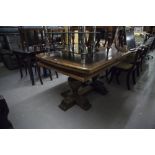 LARGE OAK DRAW LEAF DINING TABLE, ON LARGE BULBOUS SUPPORTS
