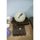 A MINK DYED BROWN MUSQUASH FUR STOLE AND A MITRE SIZE 5 FOOTBALL