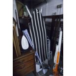 AN IRONING BOARD, STEAM IRON, TWO CLOTHES AIRERS AND A SHREDDER (5)