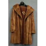 LADY'S LIGHT BROWN PASTEL MINK 3/4 LENGTH COAT, with shawl collar, maker M. Fletcher, Southport (one