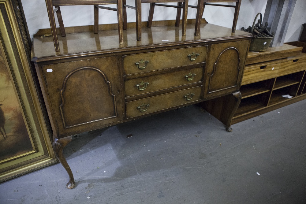 A WALNUTWOOD QUEEN ANNE STYLE SIDEBOARD AND A MATCHING SIDE TABLE