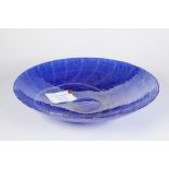 FURRACE FERRO MODERN MURANO BLUE STUDIO GLASS LARGE SHALLOW BOWL with silver lustre random woven