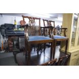 A SET OF EIGHT GEORGIAN STYLE MAHOGANY DINING CHAIRS, VASE SHAPED PIERCED BACK SPLAT, DROP IN PAD