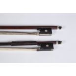GERMAN NICKEL MOUNTED VIOLIN BOW CIRCA 1900 AND ANOTHER BOW (2)