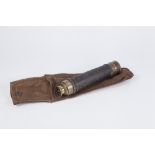 LATE 19th/EARLY 20th CENTURY BRASS THREE DRAW TELESCOPE, 29" (73.7cm) long, extended, in canvas case