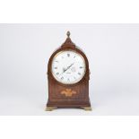 A MODERN REGENCY REVIVAL MAHOGANY DOME TOP MANTEL CLOCK, the white enamel dial inscribed Comitti