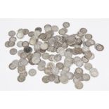 APPROXIMATELY 146 SILVER THREE PENNY COINS, 19th CENTURY AND LATER, predominantly GEORGE V &