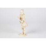 A JAPANESE MEIJI PERIOD SECTIONAL CARVED IVORY FIGURE OF A PEASANT, carrying a basket, a gourd-shape