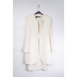 A COLLECTION OF LADIES STYLISH CLOTHES AND SHOES TO INCLUDE LOUIS FERAUD CREAM SILK DRESS AND