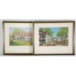 PAIR B.W.A. MACCLESFIELD SILK WOVEN PICTURES IN COLOURS 'Gawsworth Old Rectory' and 'Prestbury