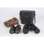 LEMAIRE, PARIS, PAIR FO GOVERNMENT ISSUE BINOCULARS, brown leather clad and scratched with the