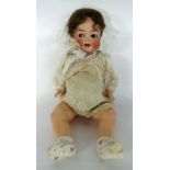 AN EARLY 20TH CENTURY HEUBACH - KOPPLESDORF LARGE BISQUE HEAD CRYING BABY DOLL with open mouth