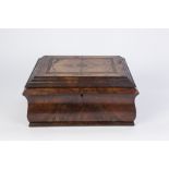 LATE 19TH CENTURY MIDDLE EASTERN OLIVE WOOD WORK BOX OBLONG WITH BOMBE SIDES the hinged lid with