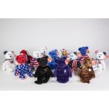 THIRTEEN TY 'BEANIE BABIES' PLUSH COVERED TEDDY BEARS mainly in USA related patterns but also