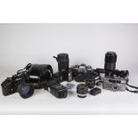 MINOLTA XE - I AND XD7 SLR CAMERAS together with FOUR MINOLTA lenses a HOYA 'SKYLIGHT' (1A) - 55