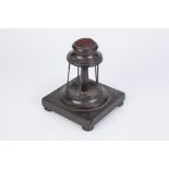 LATE 19th/EARLY 20th CENTURY TURNED ROSEWOOD PIN CUSHION AND SPOOL HOLDER with screw-off domed