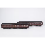 TWO EXLEY 'O' GAUGE TYPE K5 PASSENGER COACHES IN L.M.S. MAROON LIVERY, viz 1st Class Restaurant