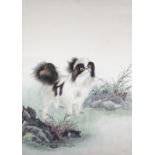 CHINESE PAINTING ON SILK OF A JAPANESE CHIN DOG, 18" x 13" (45.8cm x 33cm) framed and glazed