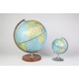 CIRCA 1968 TERRESTRIAL GLOBE ON STAND BY GEORGE PHILLIP & SON LONDON formed in two halves with