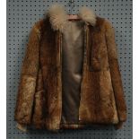 LADY'S CONEY FUR BOMBER JACKET, with hood having long white wool trim and a LONG DARK BROWN FULL FOX