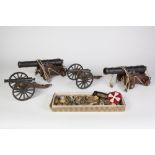 TWO POST WAR CAST ALLOY AND HARDWOOD MODELS OF 19TH CENTURY SHIPS CANNON traditional form and