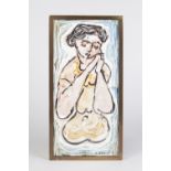 PETER MIDGLEY (1921-1991) OIL PAINTING ON TWO WHITE GLAZED CERAMIC TILES A naked female figure,