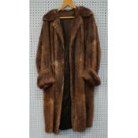 LADY'S FULL LENGTH MINK DYED BROWN MUSQUASH FULL LENGTH FUR COATS, with revered collar, deep