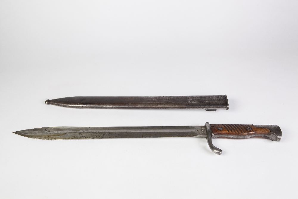 GERMAN LATE 19TH CENTURY/EARLY 20TH CENTURY FORMERLY SAW BACK BAYONET (ground off) the blade, 14 1/ - Image 2 of 2