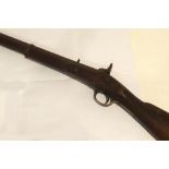 19th CENTURY, CRUDELY MADE, PERCUSSION CARBINE, the full stocked 29" (70.7cm) barrel with elementary