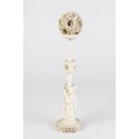 A LATE NINETEENTH CENTURY CHINESE CANTON FINELY CARVED AND PIERCED IVORY CONCENTRIC BALL, the