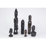 COLLECTION OF SIX AFRICAN CARVED FIGURES OR BUSTS, 16 1/4" (41.3cm) high and smaller (6)