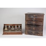 SMALL, EARLY 20th CENTURY STAINED WOOD CHEST OF SIX INTERNALLY DIVIDED SMALL DRAWERS containing some
