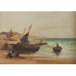 E. MASON (Late Nineteenth/Early Century) OIL PAINTING ON CANVAS Coastal scene with fishing boats,