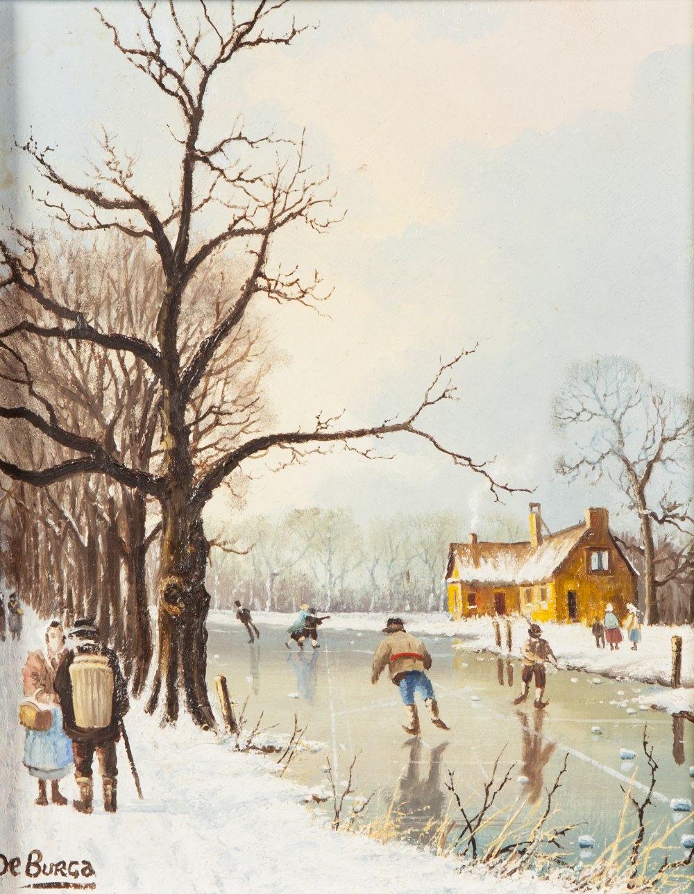 PATRICK BURKE (modern) OIL PAINTINGS ON CANVAS-BOARD, FOUR Dutch style pastiche winter landscapes - Image 4 of 5