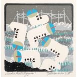 JOANNES EIDT (b.1936) THREE COLOUR LITHOGRAPHS Winter boots in a landscape 4" x 4" (10.2cm x 10.2cm)